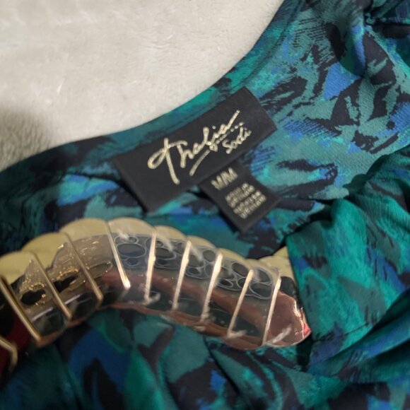 Thalia Sodi Women Printed Keyhole Neck Top Faux Wrap Halter Green Size medium - Picture 10 of 13